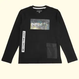 Pantaloons Junior Black Cotton Printed Full Sleeves T-Shirt image 1