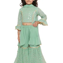 AJ Dezines Kids Mint Green Printed Kurta, Sharara & Dupatta image 1