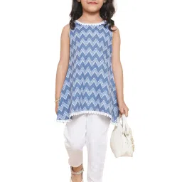 AJ Dezines Kids Blue & White Printed Kurta with Pyjamas image 1