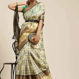 Silk Land Beige Silk Woven Saree With Unstitched Blouse image 1