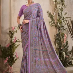 Saree Mall Purple Printed Sarees With Unstitched Blouse-picture-37