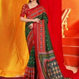 Saree Mall Green Printed Sarees With Unstitched Blouse-picture-10