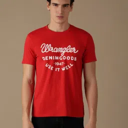 Wrangler Red Regular Fit Logo Print Crew T-Shirt image 1