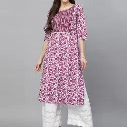 Stylum Purple Cotton Printed Straight Kurta image 1