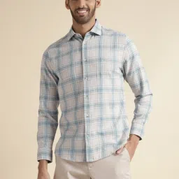 Andamen Khaki & Blue Slim Fit Checks Shirt image 1