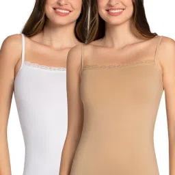 Amante Beige & White Full Coverage Camisoles - Pack Of 2 image 1