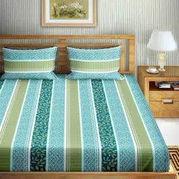 Bella Casa Stella Collection Blue Cotton 180 TC Bedsheet with 2 Pillow Covers image 1