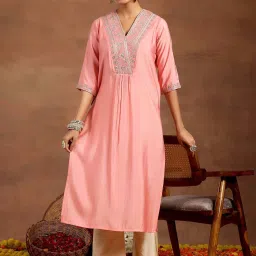 gerua by libas Libas Peach Embroidered Straight Kurta image 1
