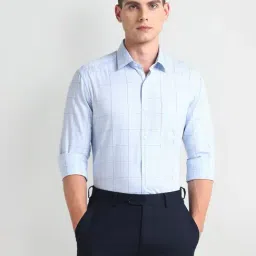 Arrow Blue Cotton Slim Fit Checks Shirt-picture-47