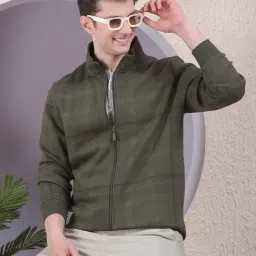 Crimsoune Club Green Blended Regular Fit Checked Jacket-image-6