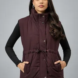 CLUB YORK Wine Polyester Solid Sleeveless Jacket image 1