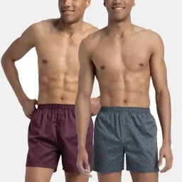 Jockey Wine & Deep Slate Cotton Regular Fit Printed Boxers - Pack Of 2 image 1
