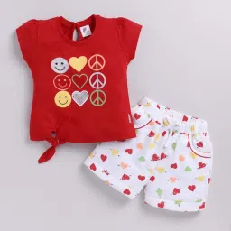ANNIE Girls Red & White Cotton Printed Top & Short sets image 1