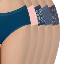 Amante Teal Blue & Pink Cotton Printed Bikini Panties - Pack Of 5 image 1