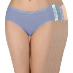 Amante Blue & Beige Cotton Printed Bikini Panties - Pack Of 5 image 1
