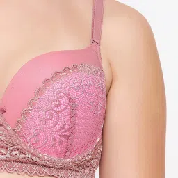 Clovia Blush Pink Lace Under Wired Padded Push-up Bra image 5