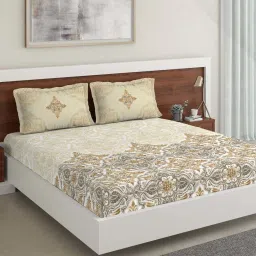 DDecor Classic Abstract Beige 180 TC Cotton Double Bedsheet with 2 Pillow Covers image 1