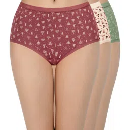 Amante Green & Rust Cotton Printed Full Brief Panties - Pack Of 3 image 1