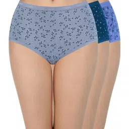 Amante Grey & Blue Cotton Floral Print Full Brief Panties - Pack Of 3 image 1