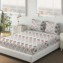 DDecor Printed Brown 136 TC Cotton Double Bedsheet with 2 Pillow Covers image 1