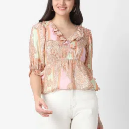 VASTRADO Beige Printed Top image 1
