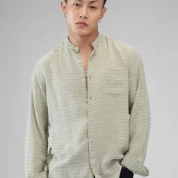 Vastrado Green Cotton Relaxed Fit Striped Shirt image 1
