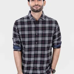 Vastrado Navy Cotton Relaxed Fit Checks Shirt image 1