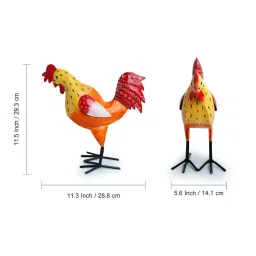 ExclusiveLane Yellow & Orange Sheet Metal Rooster Ruckus Garden Showpiece - Set of 1 image 3