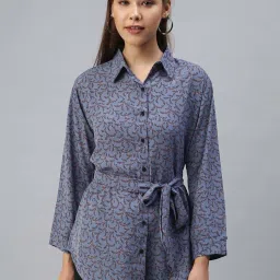 showoffff SHOWOFF Blue Floral Printed Shirt image 1