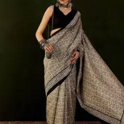 Saree Mall Beige Printed Sarees With Unstitched Blouse image 1