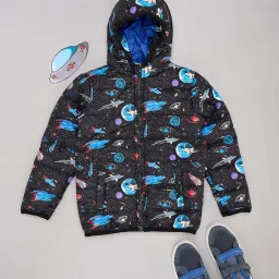 Pantaloons Junior Boys Jet Black Printed Full Sleeves Coats & Jackets image 1