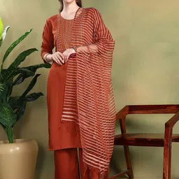 Aumira Women Ethnic Motifs Embroidered Kurta with Palazzo & Dupatta-image-31