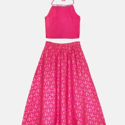 Kiddopanti Kids Fuchsia Printed Ghagra with Choli image 1