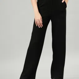 FEMEA Black Cotton Blend Textured Trackpants image 1
