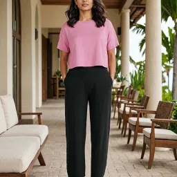 BlissClub Black Plain Mid Rise Pants image 1