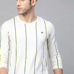 WROGN Men White Striped Round Neck Pure Cotton T-shirt-picture-38