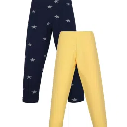 Plum Tree Kids Yellow & Navy Printed Leggings (Pack of 2) image 1
