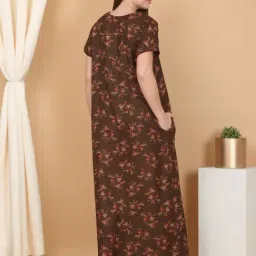 Sweet Dreams Khakhi Cotton Regular Fit Geometric Print Night Dress image 2