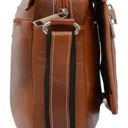 HiLEDER Tan Textured Medium Leather 7.5 inch Cross Body Bag image 2