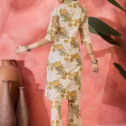 Sangria Floral Printed Pure Cotton Straight Kurta With Trousers image 4