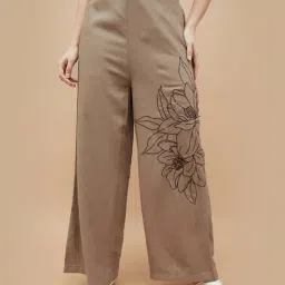 Code By Lifestyle Medium Beige Regular Fit Embroidered Trousers-picture-22