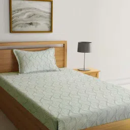 Klotthe Grey Cotton Blend 300 TC Single Elastic Bedsheet With 1 Pillow Cover-picture-29