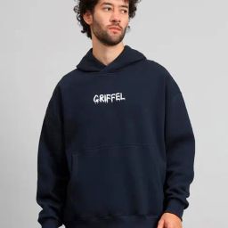 GRIFFEL Navy Loose Fit Graphic Print Oversized Hooded Sweatshirt-picture-32