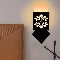 Gojeeva Black and White 2 Pieces Textured Wooden Square Shaped Wall Lamps image 2