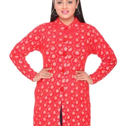 WOOL 4U Floral Printed Woollen Longline Cardigan image 4