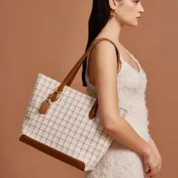 Miraggio Frida Brown and White Large Textured Tote Bag-image-97