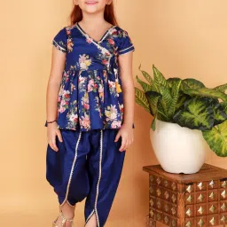 Lil Drama Kids Blue Floral Print Kurta with Dhoti image 1
