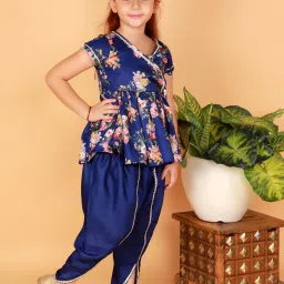 Lil Drama Kids Blue Floral Print Kurta with Dhoti image 3
