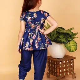 Lil Drama Kids Blue Floral Print Kurta with Dhoti image 2