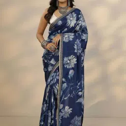 Libas Blue Floral Print Saree With Unstitched Blouse-picture-14